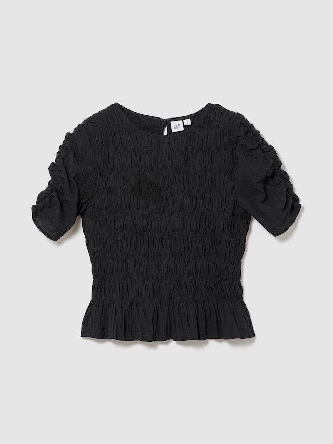 スモッキングギャザー クロップド ペプラムトップス-0