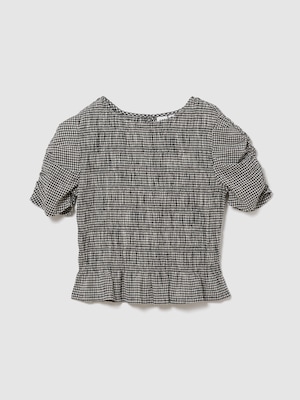 スモッキングギャザー クロップド ペプラムトップス