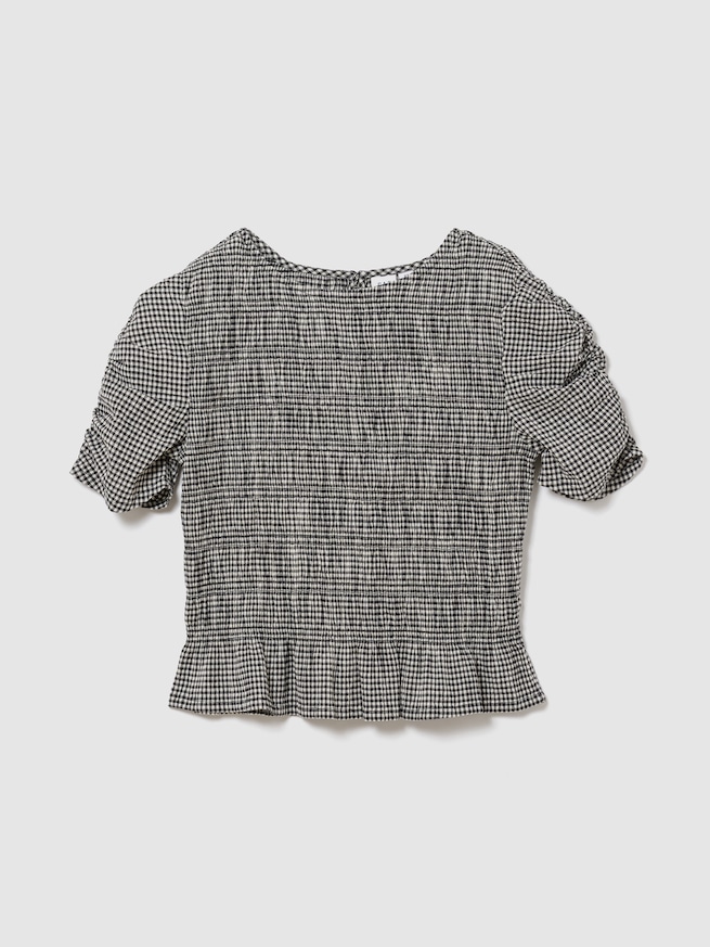 スモッキングギャザー クロップド ペプラムトップス-0