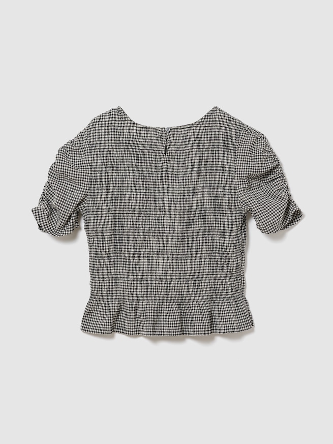 スモッキングギャザー クロップド ペプラムトップス-1