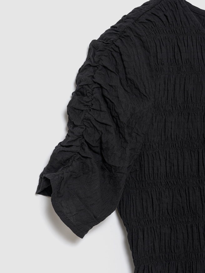 スモッキングギャザー クロップド ペプラムトップス-3