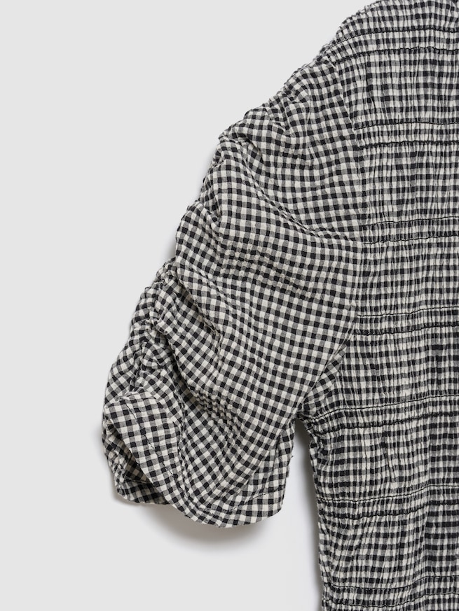 スモッキングギャザー クロップド ペプラムトップス-3