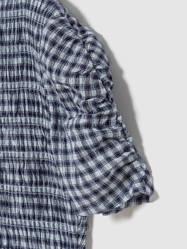 スモッキングギャザー クロップド ペプラムトップス-3