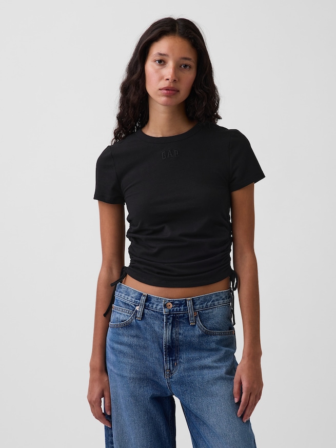 クロースニット ジャージー GAPロゴ ルーシュ サイドタイTシャツ-0