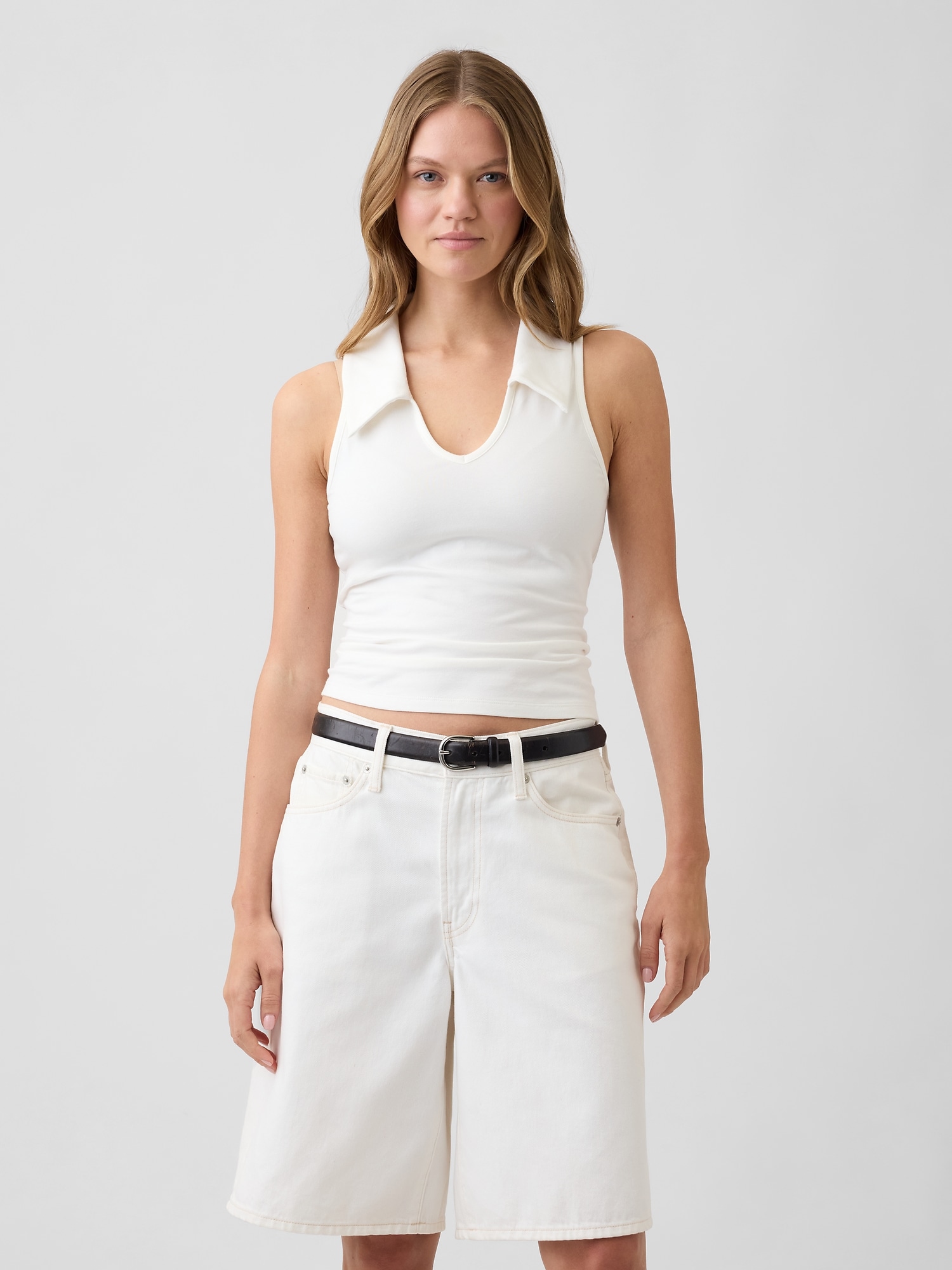 Sleeveless Scoopneck Polo Shirt