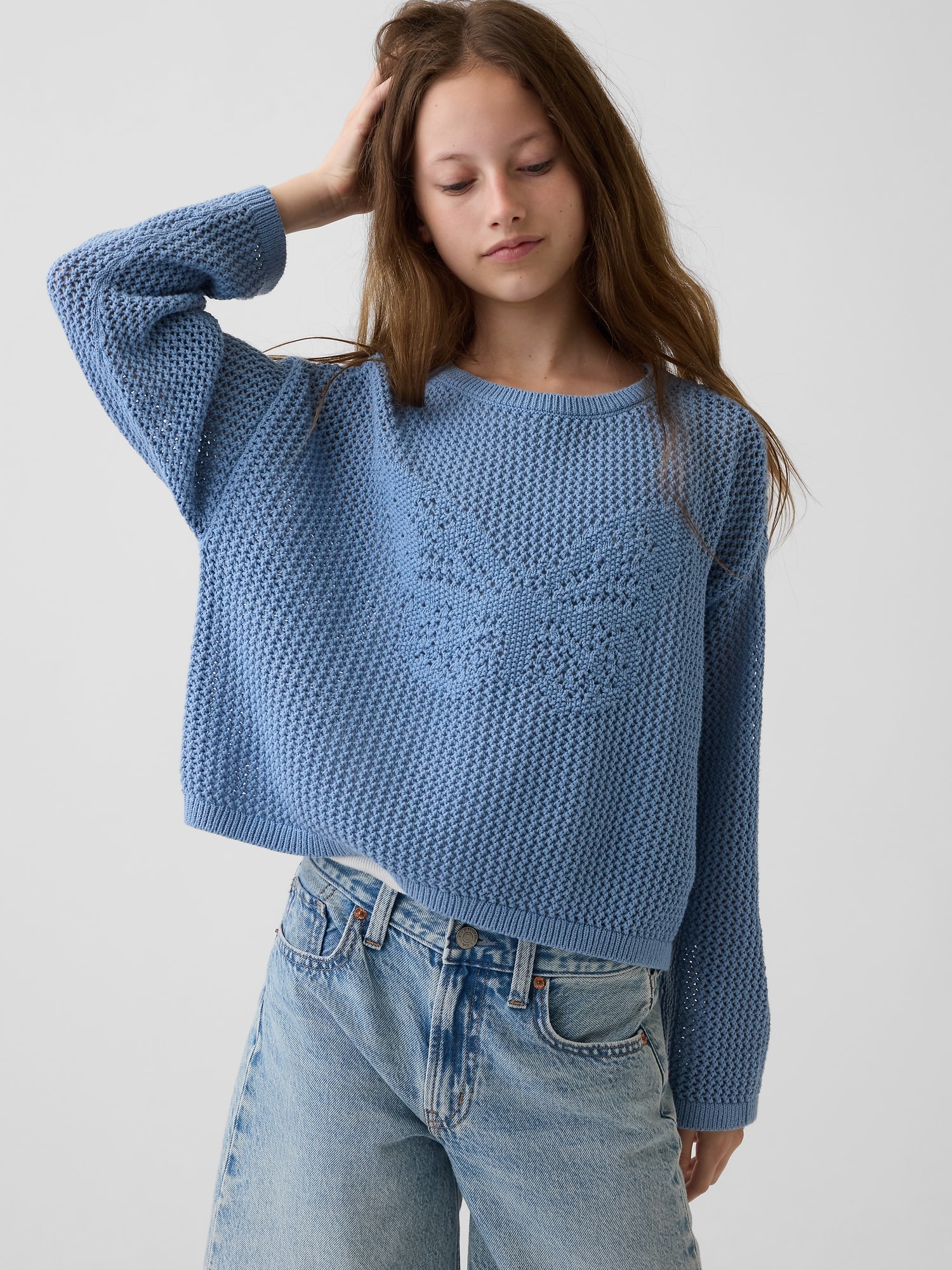 Kids Crochet Oversized Graphic Sweater