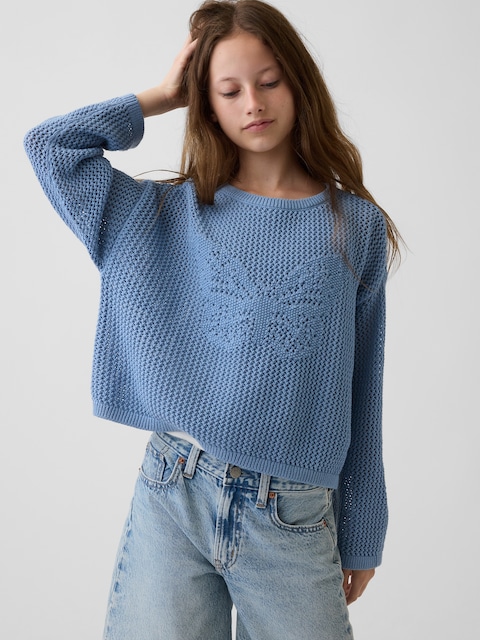 Kids Crochet Oversized Graphic Sweater