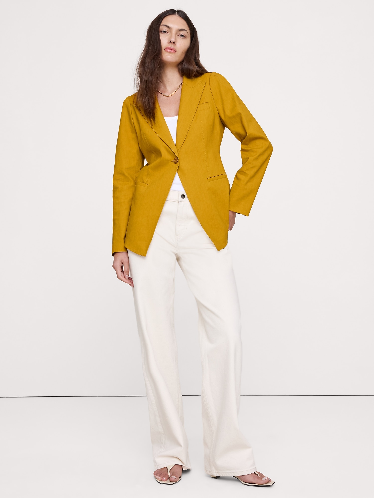 BLAZER LONG EN LIN ET VISCOSE EXTENSIBLE