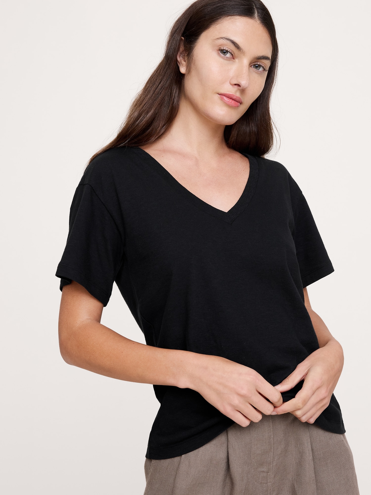 Cotton Slub Boyfriend V-Neck T-Shirt