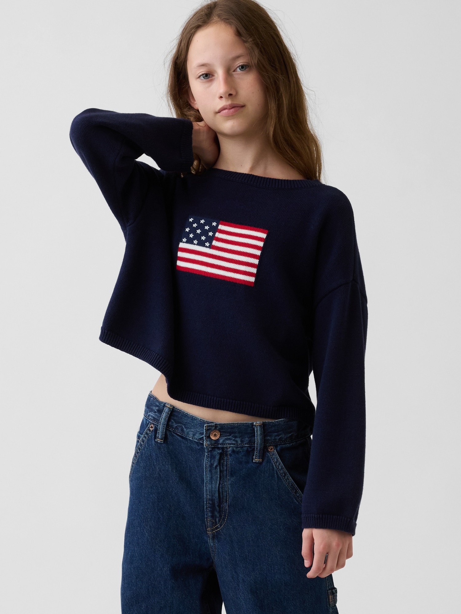 Kids Crochet Oversized Americana Sweater