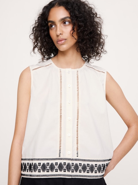 CAMISOLE EN COTON EXTENSIBLE BRODÉ