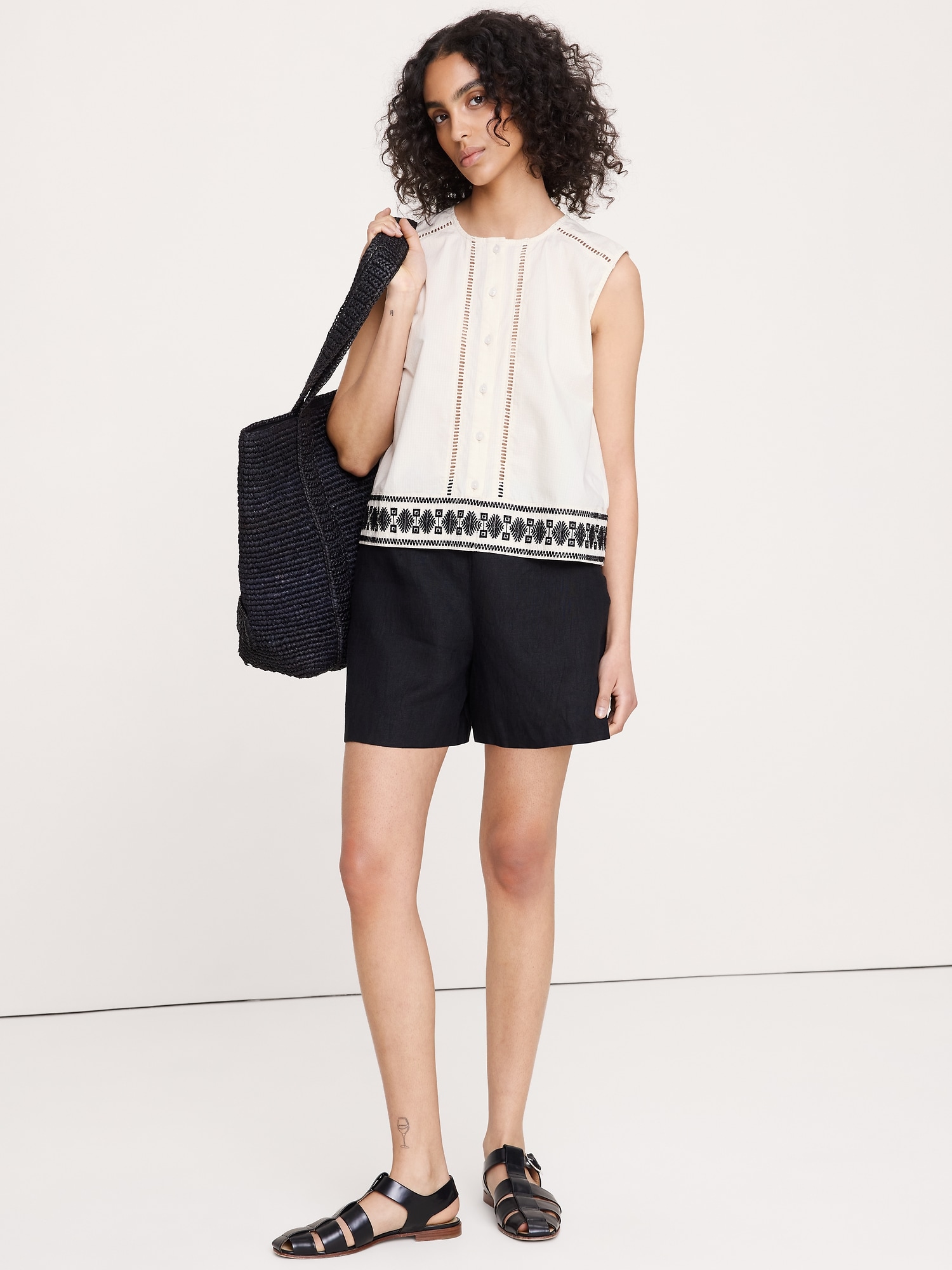 エンブロイダリー ストレッチコットン タンクトップ-2