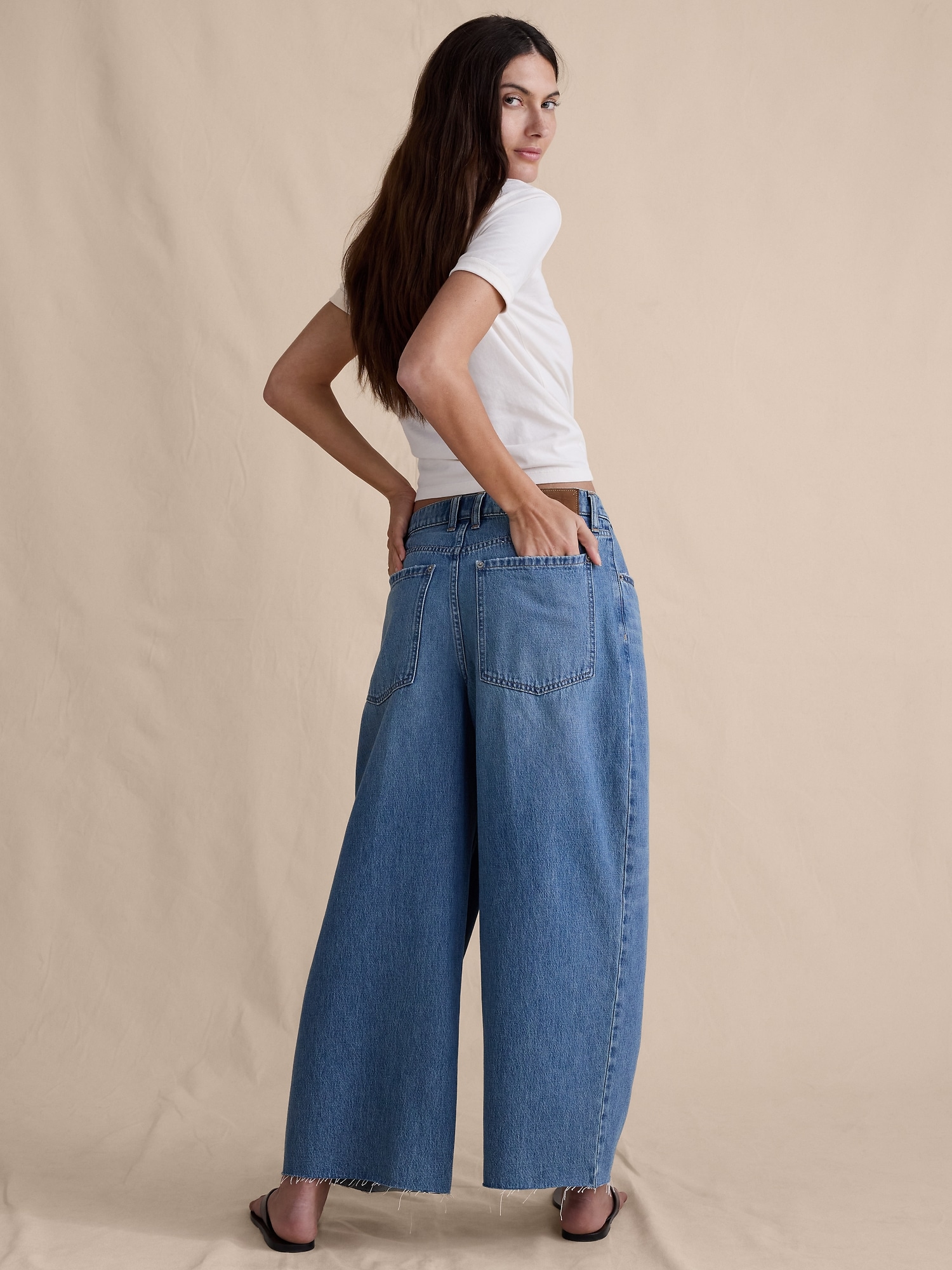 ミッドライズ ルーズ プリーツ クロップ ジーンズ-2