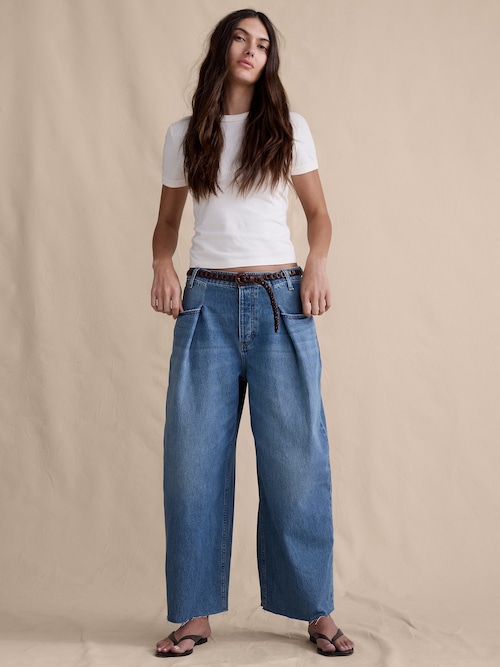 ミッドライズ ルーズ プリーツ クロップ ジーンズ