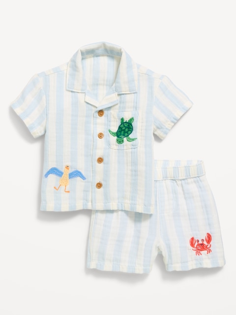 ENSEMBLE SHORT ET CHEMISE À TISSAGE DOUBLE À MOTIF POUR BÉBÉ