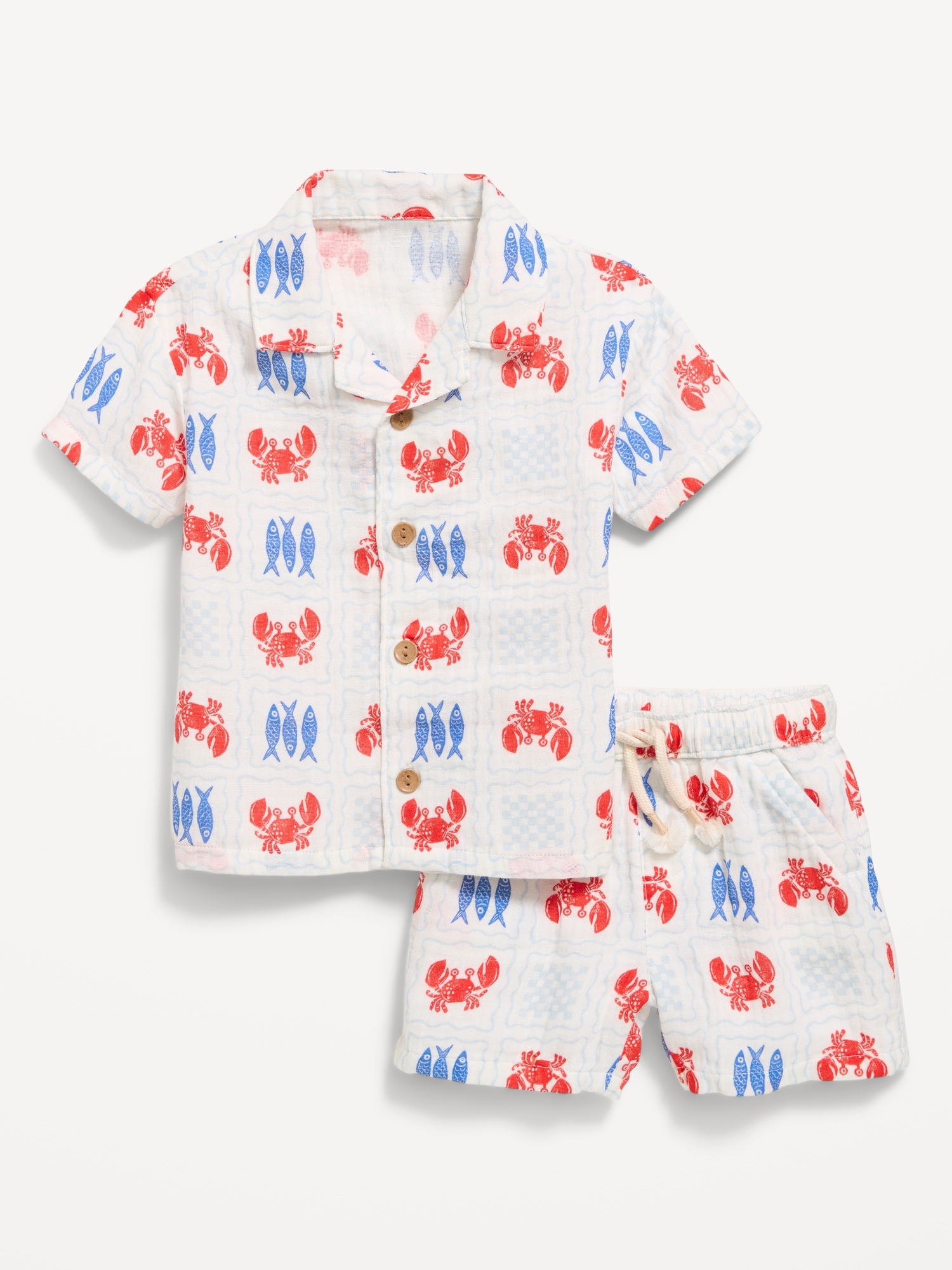 Printed Double-Weave Shirt and Shorts Set for Baby