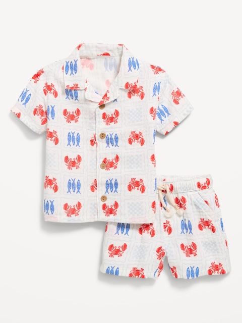 ENSEMBLE SHORT ET CHEMISE À TISSAGE DOUBLE À MOTIF POUR BÉBÉ
