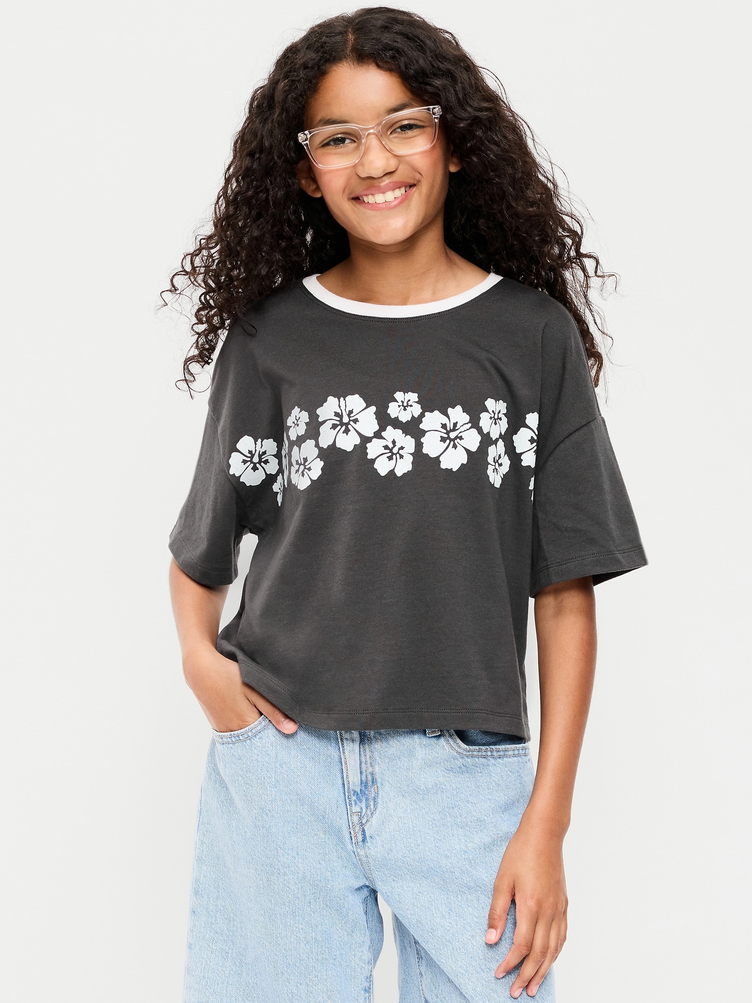 Oversized Short-Sleeve Cropped T-Shirt for Girls