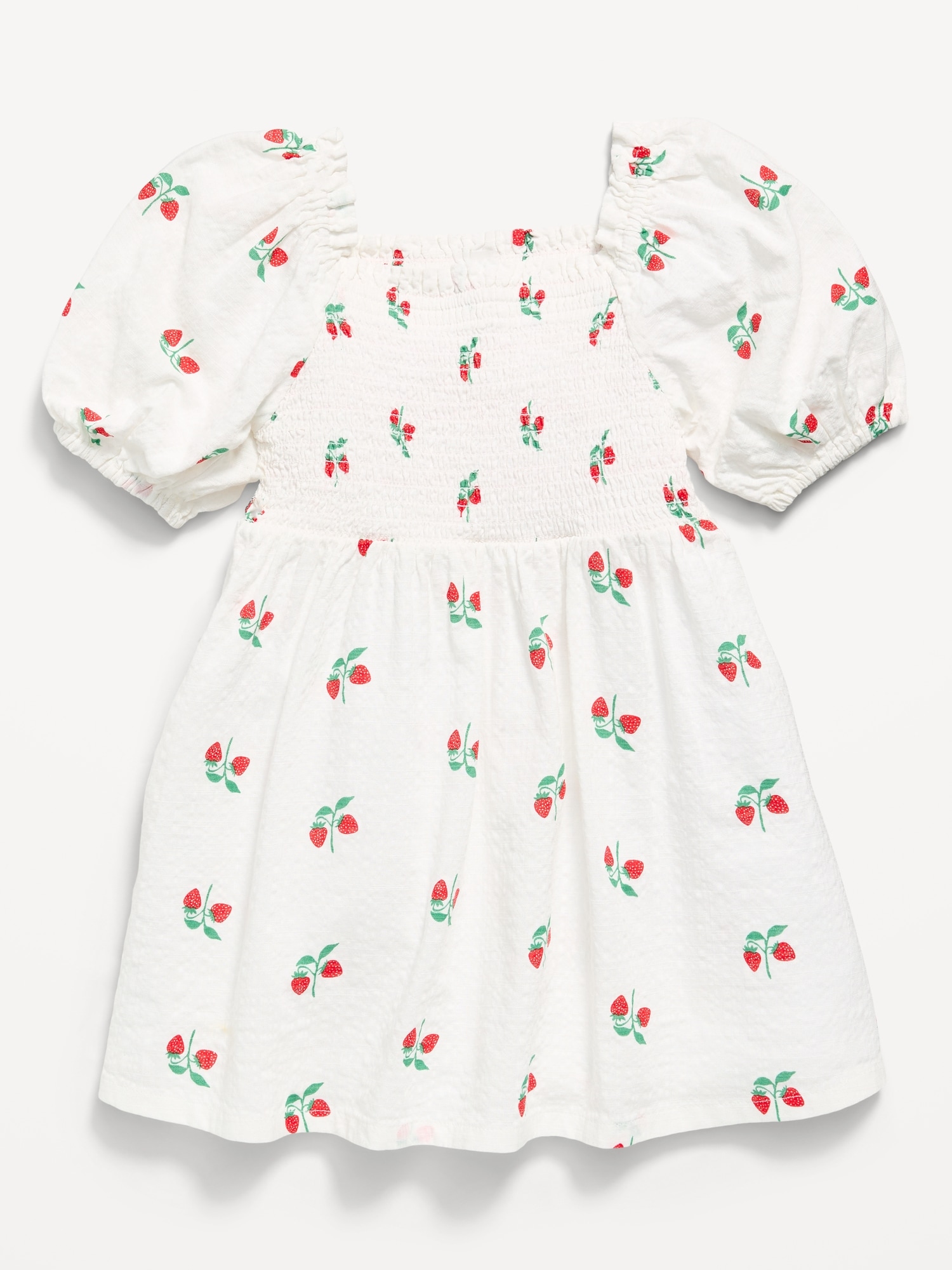 ROBE À SMOCKS AJUSTÉE ET ÉVASÉE À MANCHES BOUFFANTES ET À MOTIF POUR TOUTE-PETITE