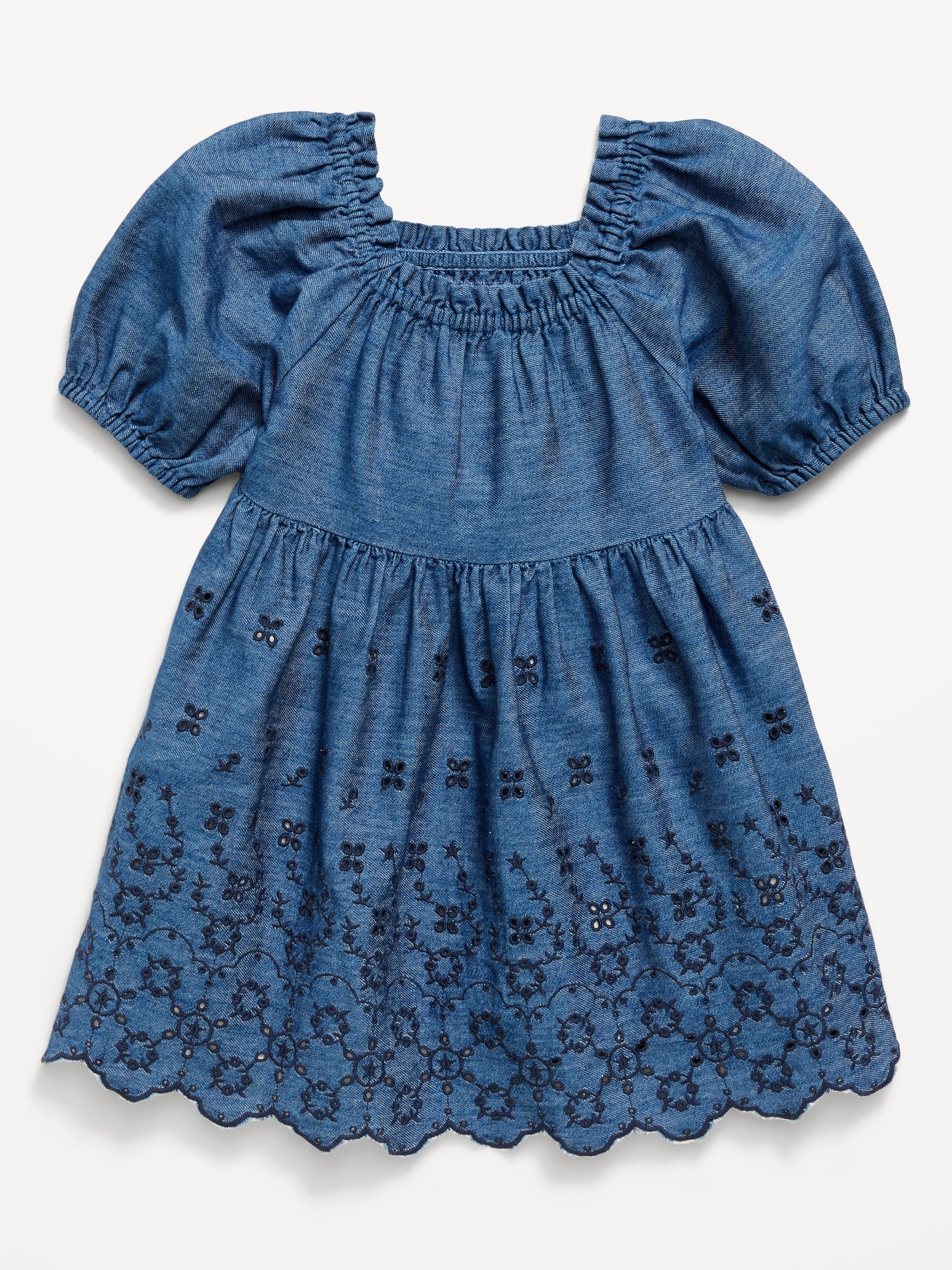 Fit and Flare Puff-Sleeve Embroidered Dress for Toddler Girls
