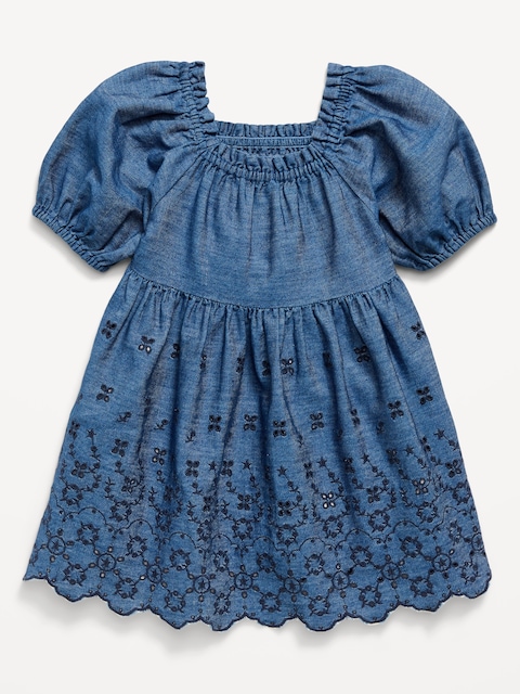 ROBE BRODÉE AJUSTÉE ET ÉVASÉE À MANCHES BOUFFANTES POUR TOUTE-PETITE