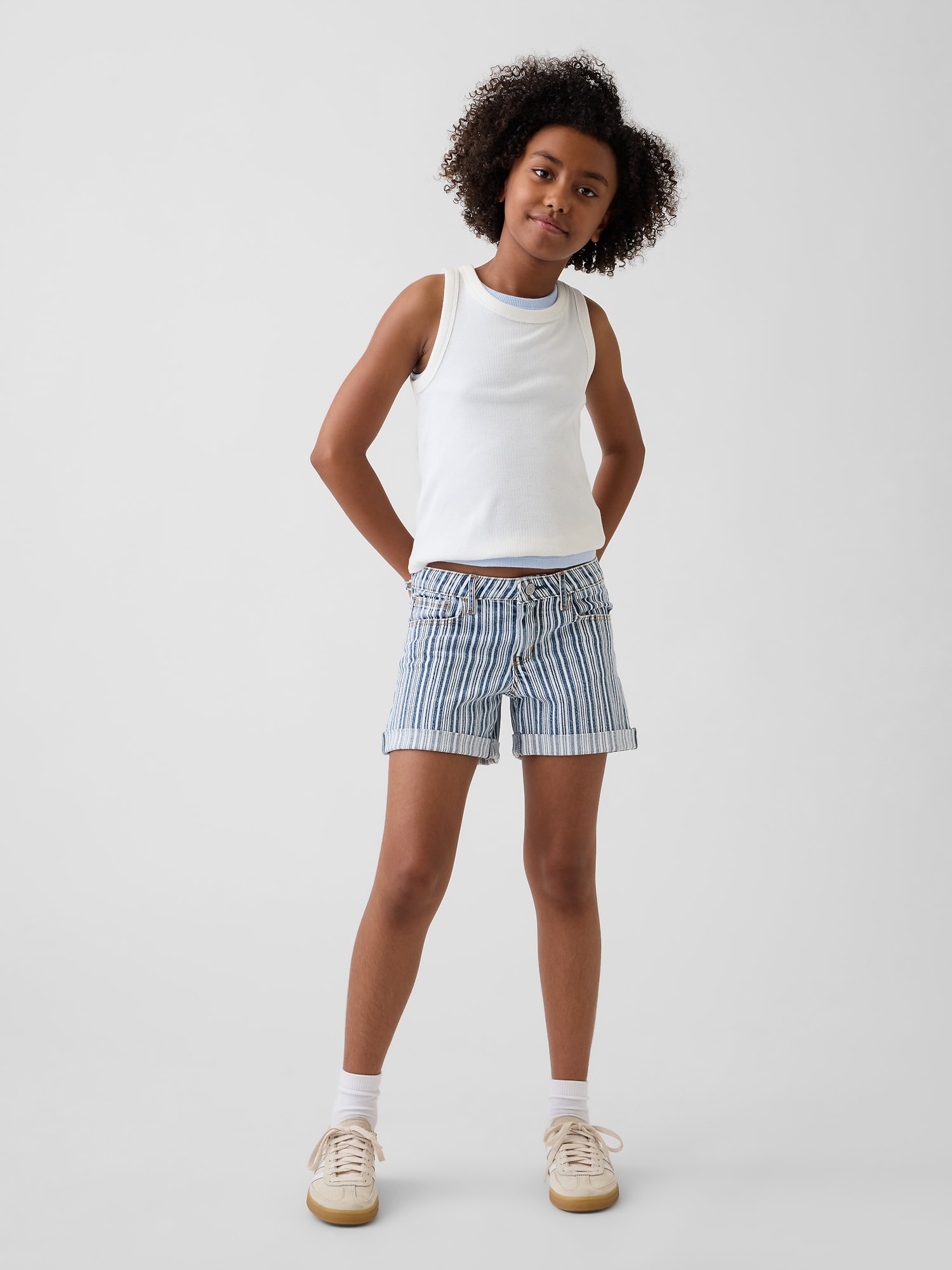Kids Denim Stripe Midi Shorts