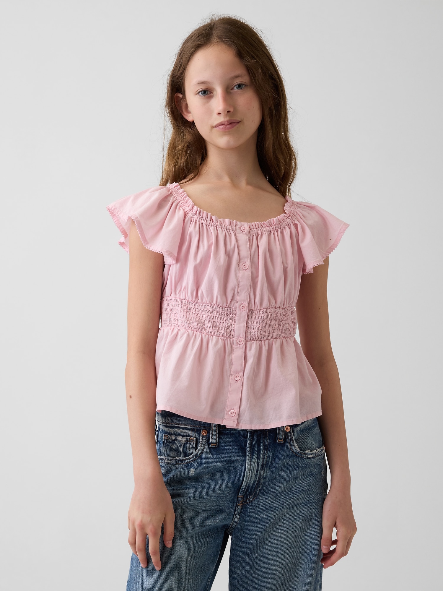 Kids Flutter-Sleeve Button-Front Top