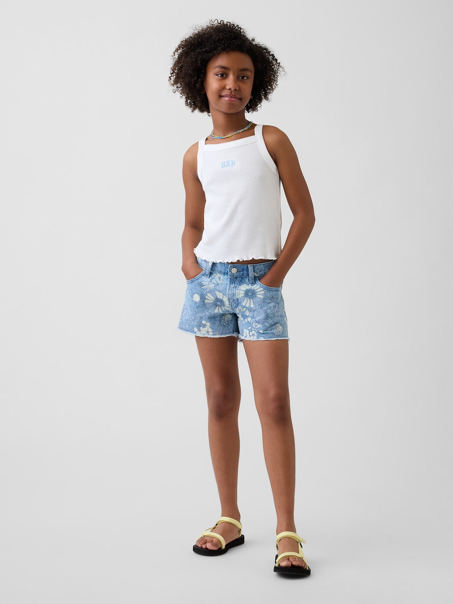 Kids Low Rise Stride Floral Denim Shorts