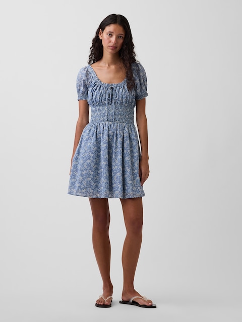 Smocked-Waist Mini Dress