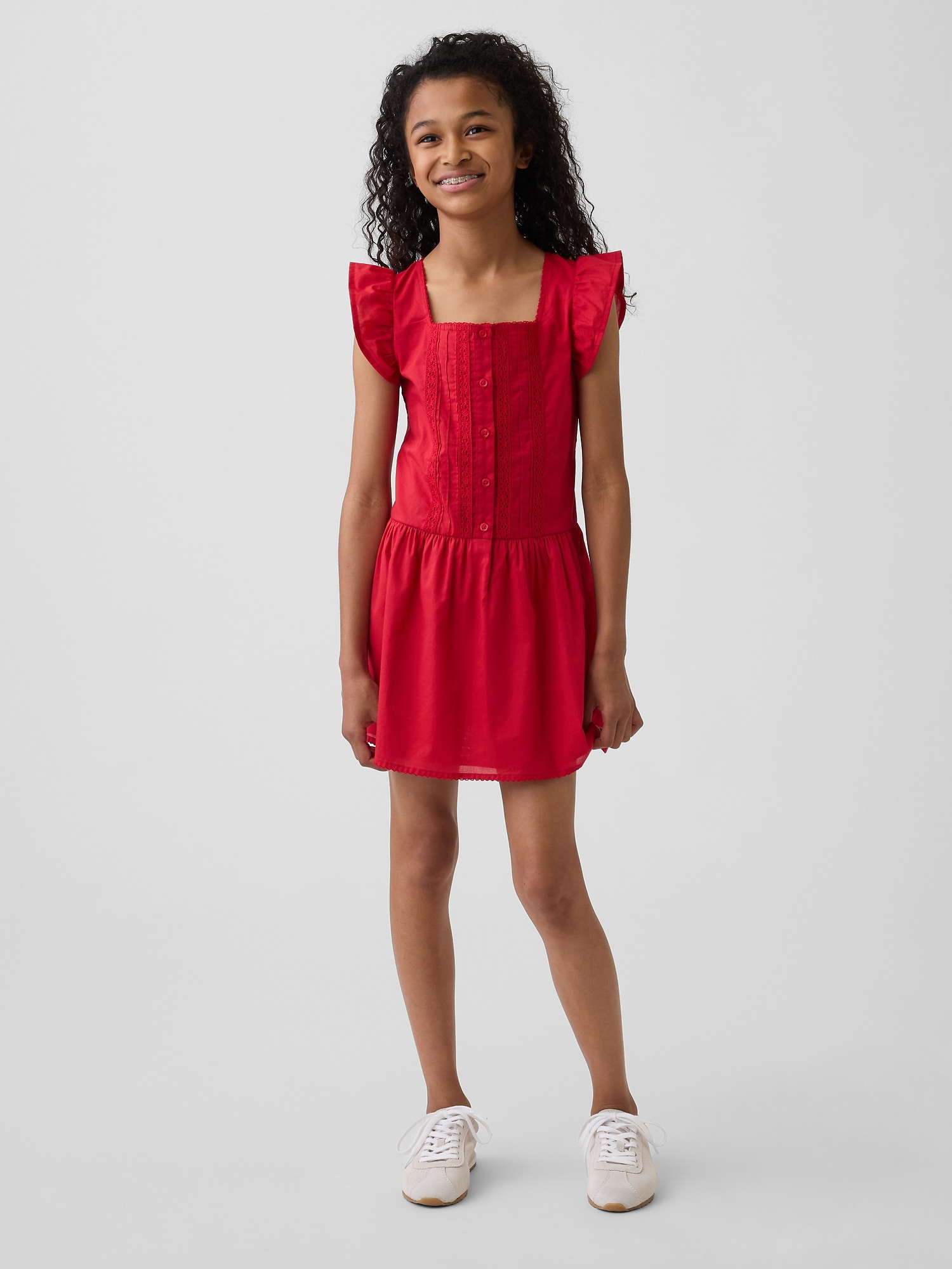 Kids Flutter-Sleeve Lace-Trim Dress