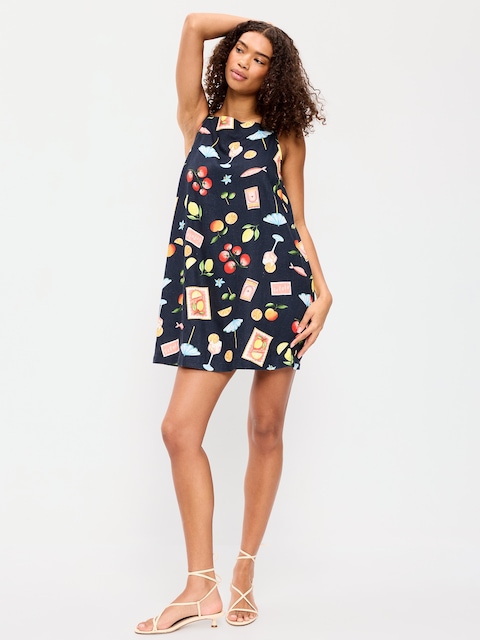 ROBE DROITE COURTE À ENCOLURE TABLIER EN MÉLANGE DE LIN