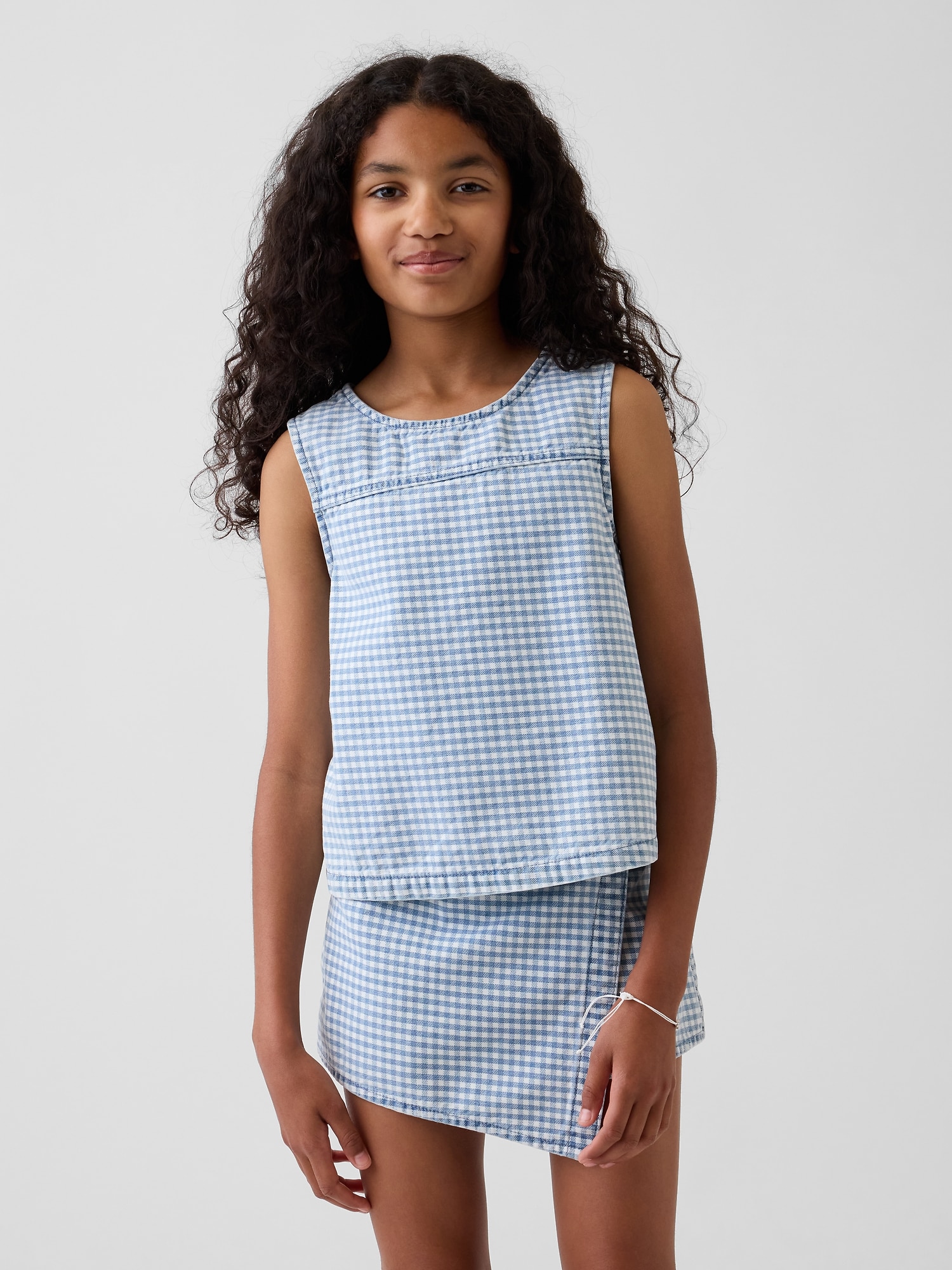 Kids Gingham Denim Shell Tank Top