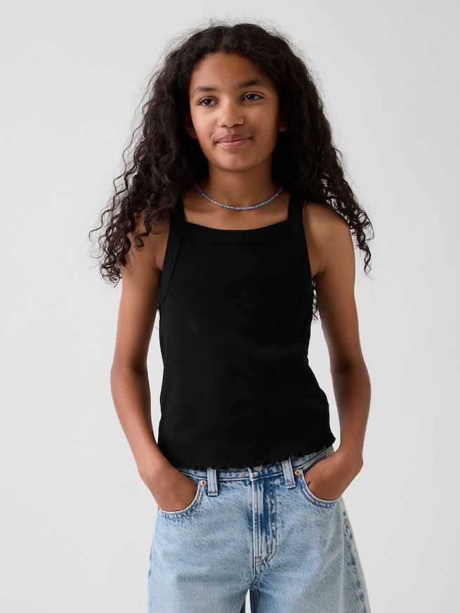 リブ スクエアネック タンクトップ (キッズ)-0