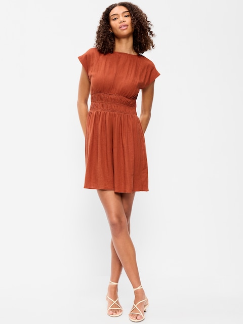 Smocked-Bodice Fit & Flare Mini Dress