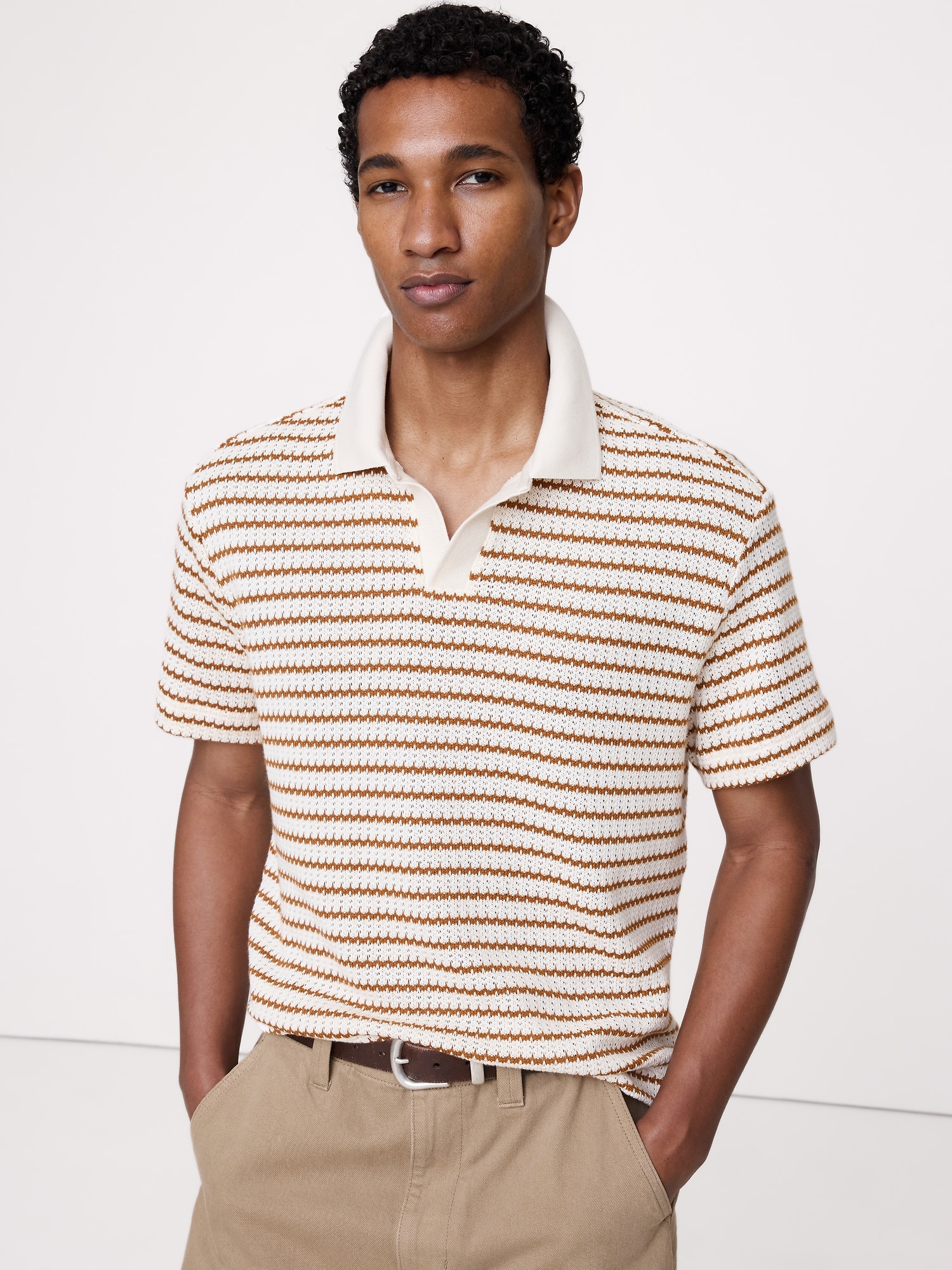Stripe Johnny-Collar Polo