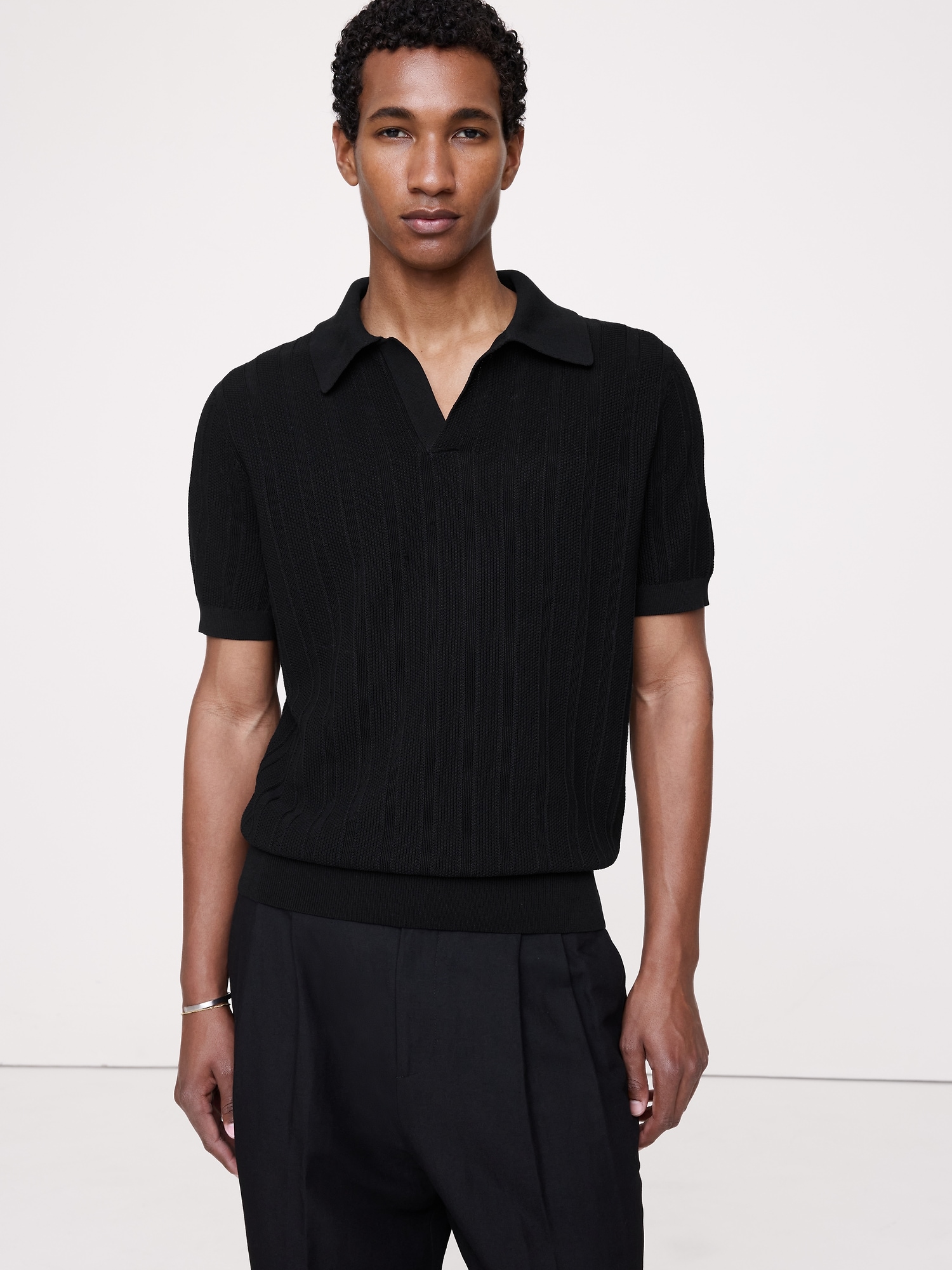 CHANDAIL POLO EN COTON TEXTURÉ À RAYURES
