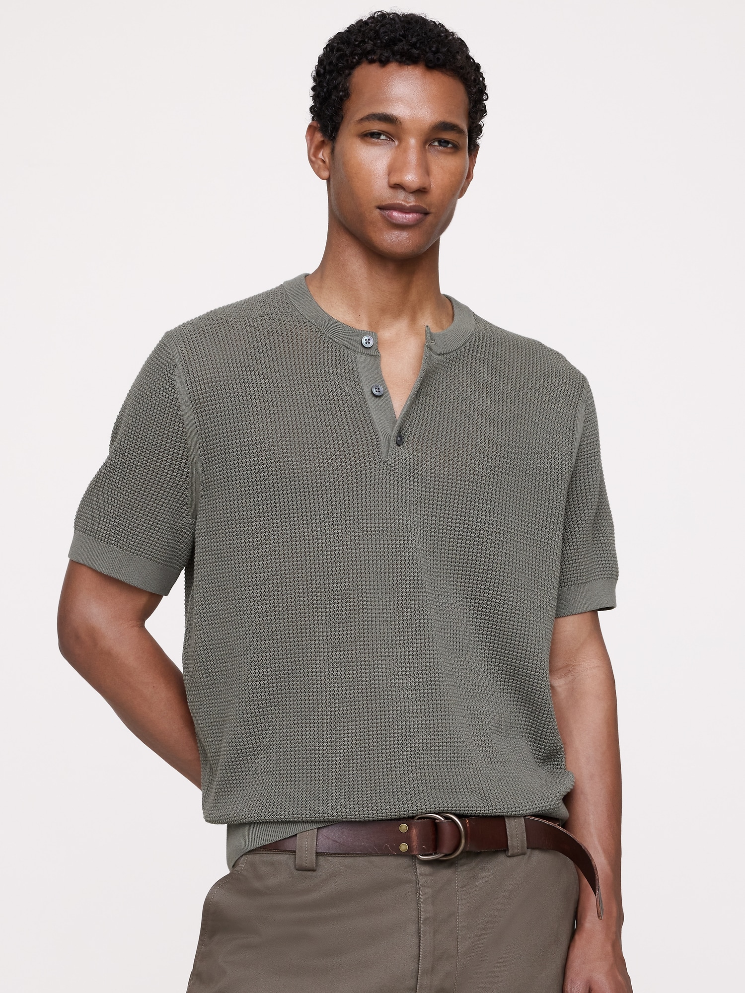 Cotton-Silk Henley T-Shirt
