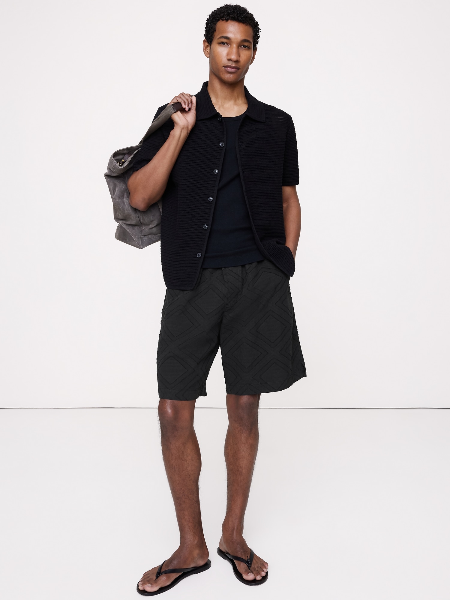 11インチ コットン ジャカード プルオンショートパンツ-0