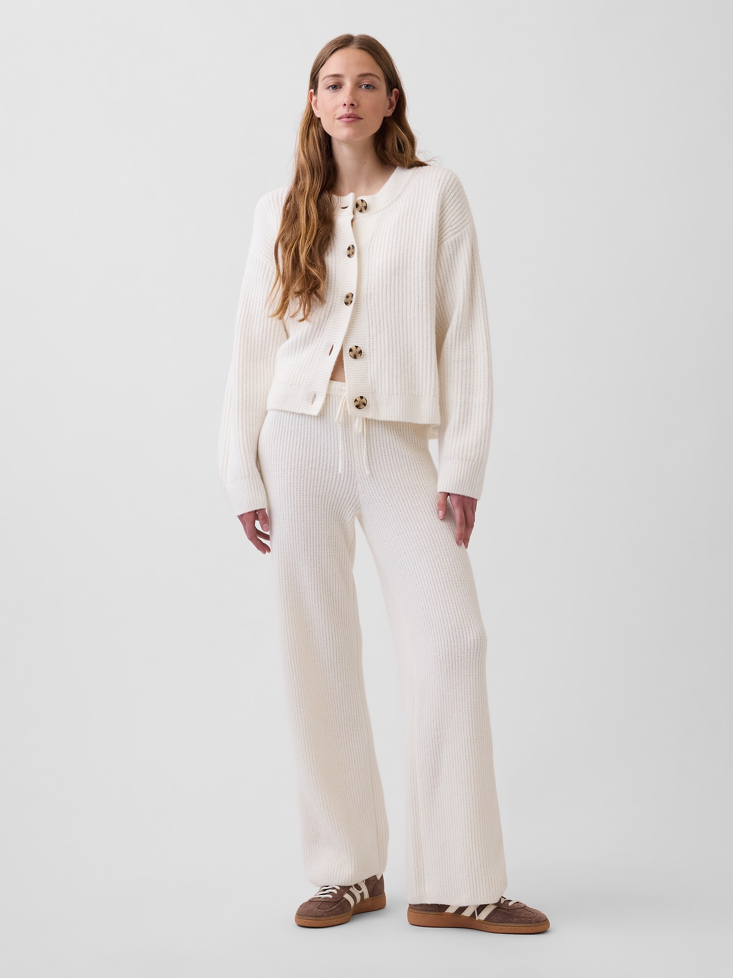 CashSoft Shaker-Stitch Sweater Pants