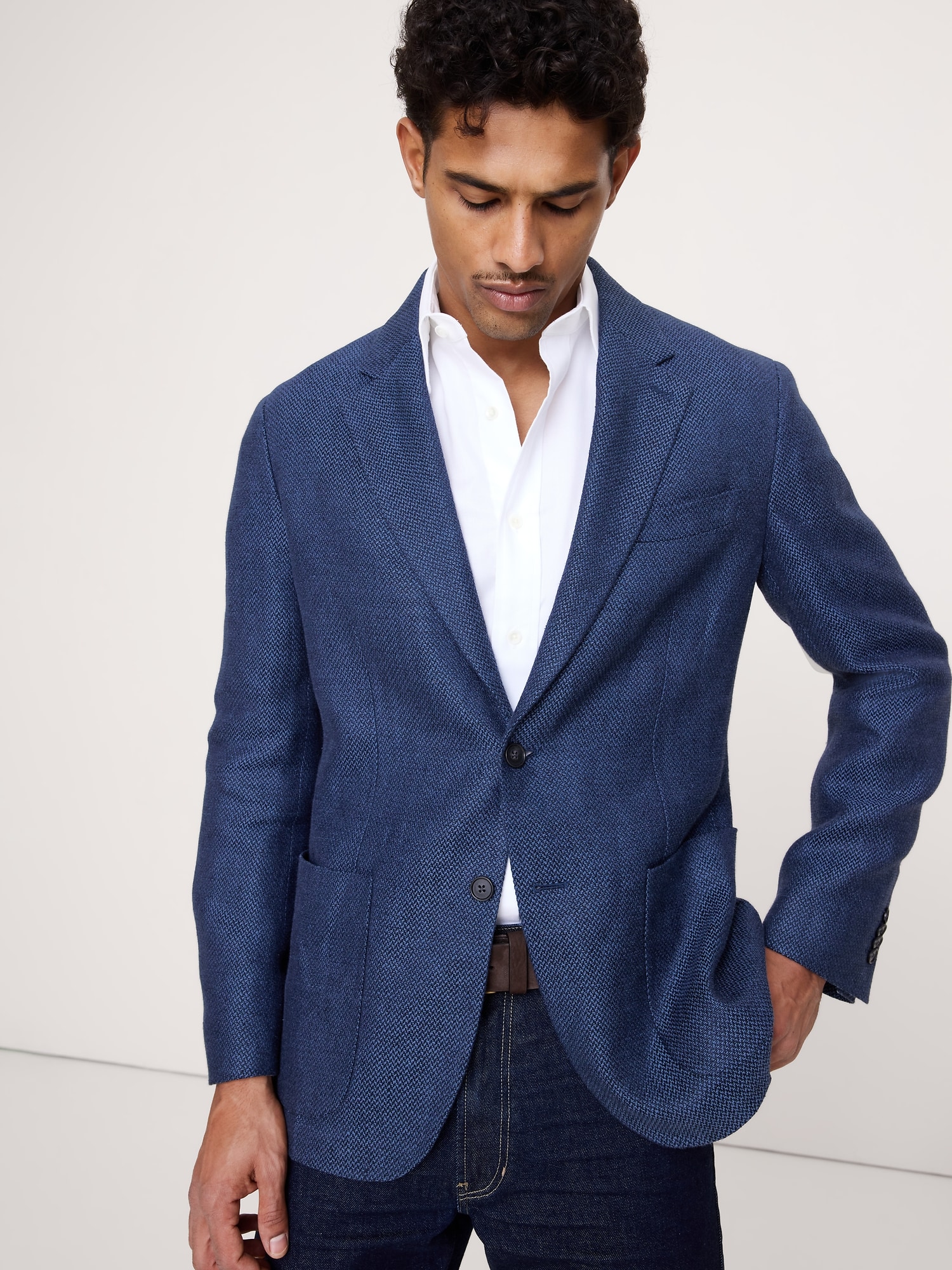 BLAZER SPORT EN LIN BLEU À CHEVRONS