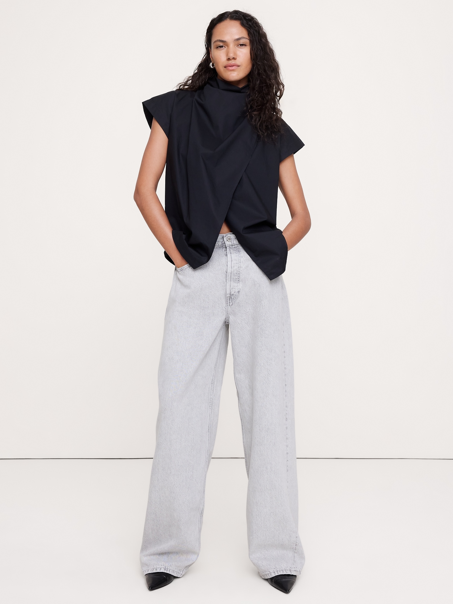 TUNIQUE À COL CAGOULE EN POPELINE DE COTON