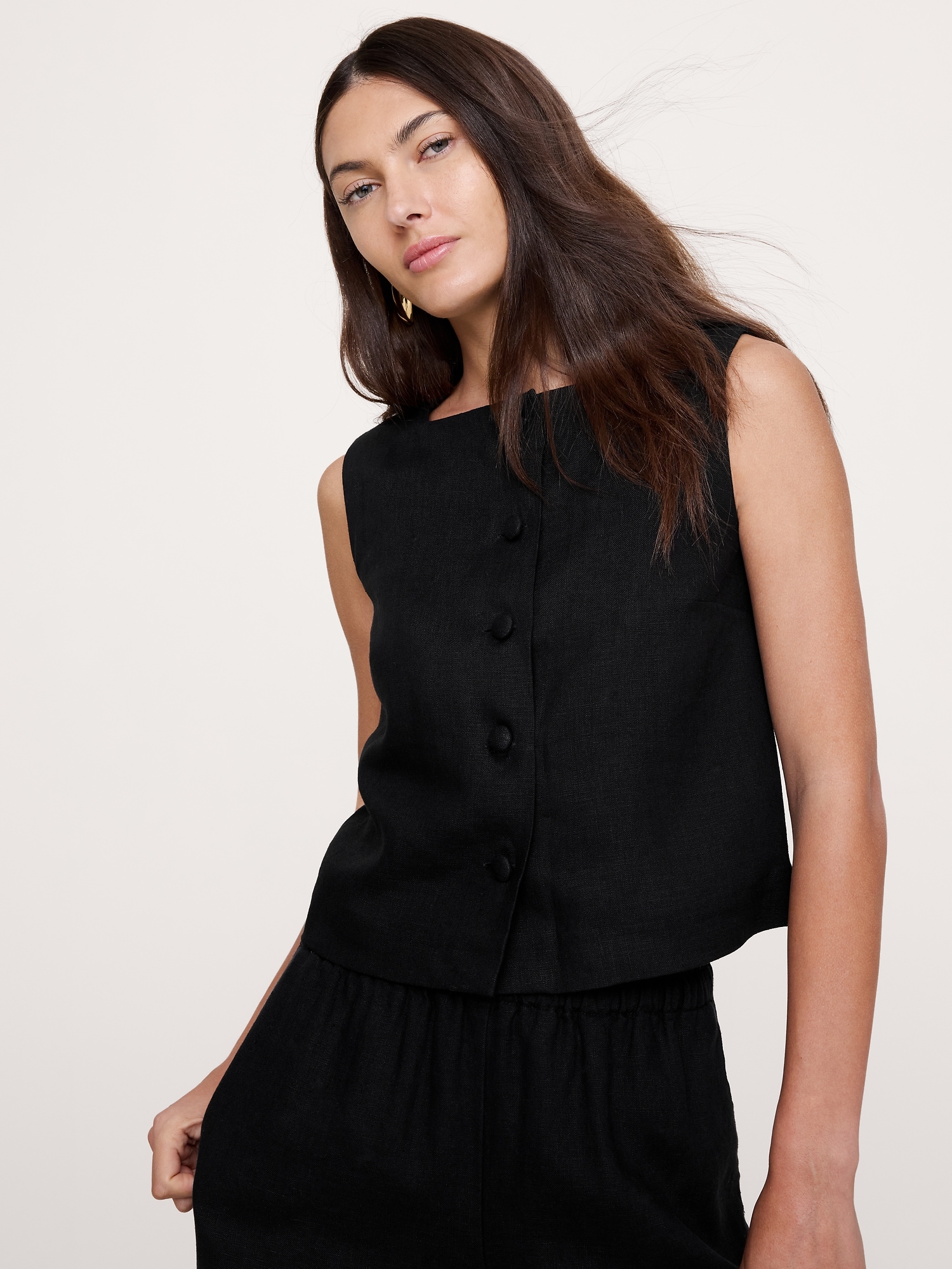 リネン ボタンフロント タンクトップ-0