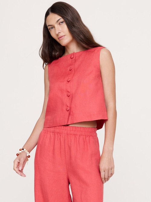 リネン ボタンフロント タンクトップ