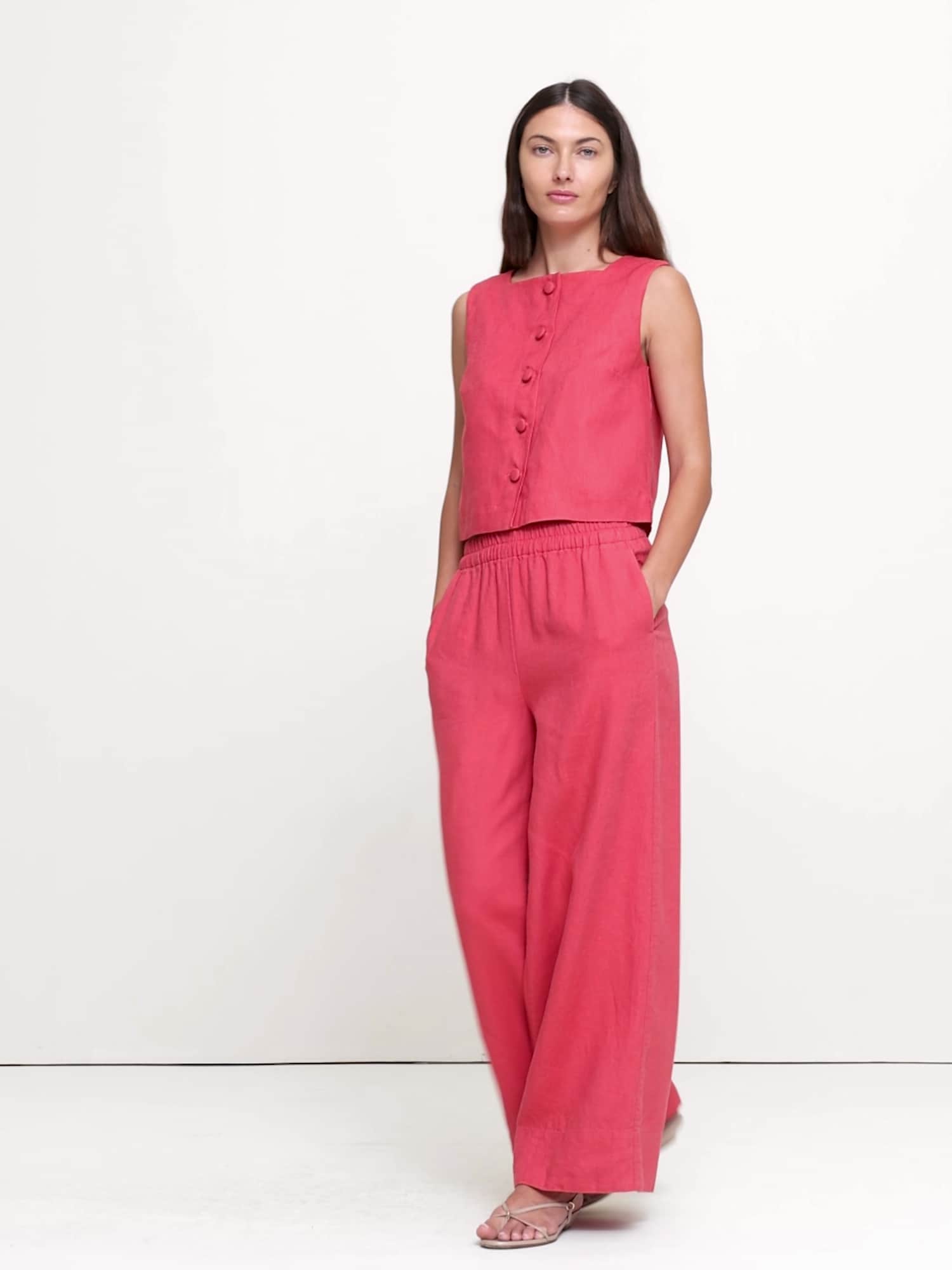 リネン ボタンフロント タンクトップ-5