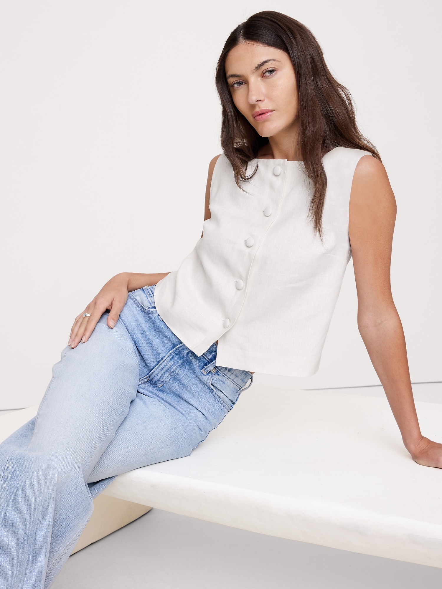 リネン ボタンフロント タンクトップ-3