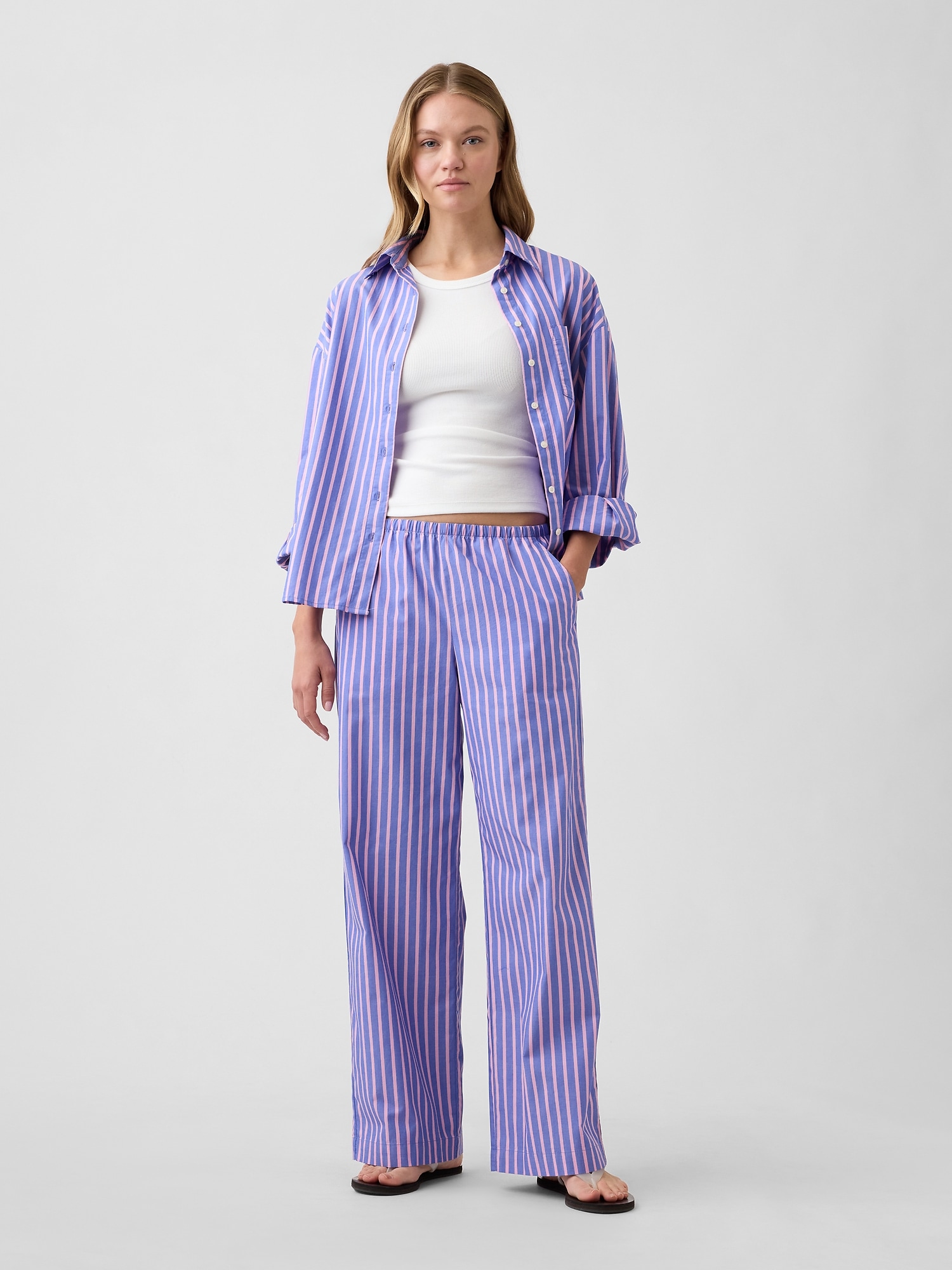 Mid Rise Pull-On Stripe Poplin Pants
