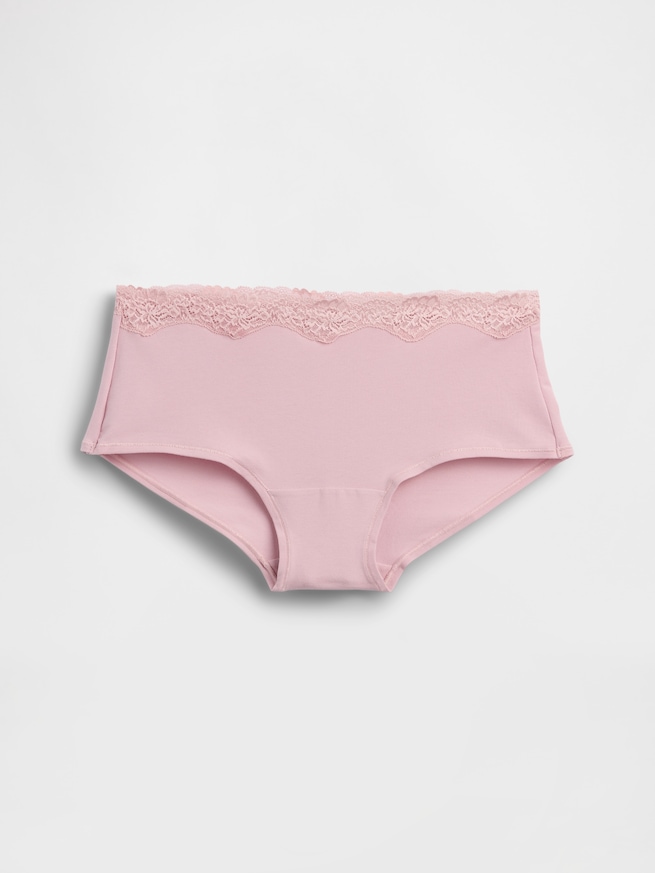 オーガニック ストレッチコットン レーストリミング ボーイレングスショーツ-3