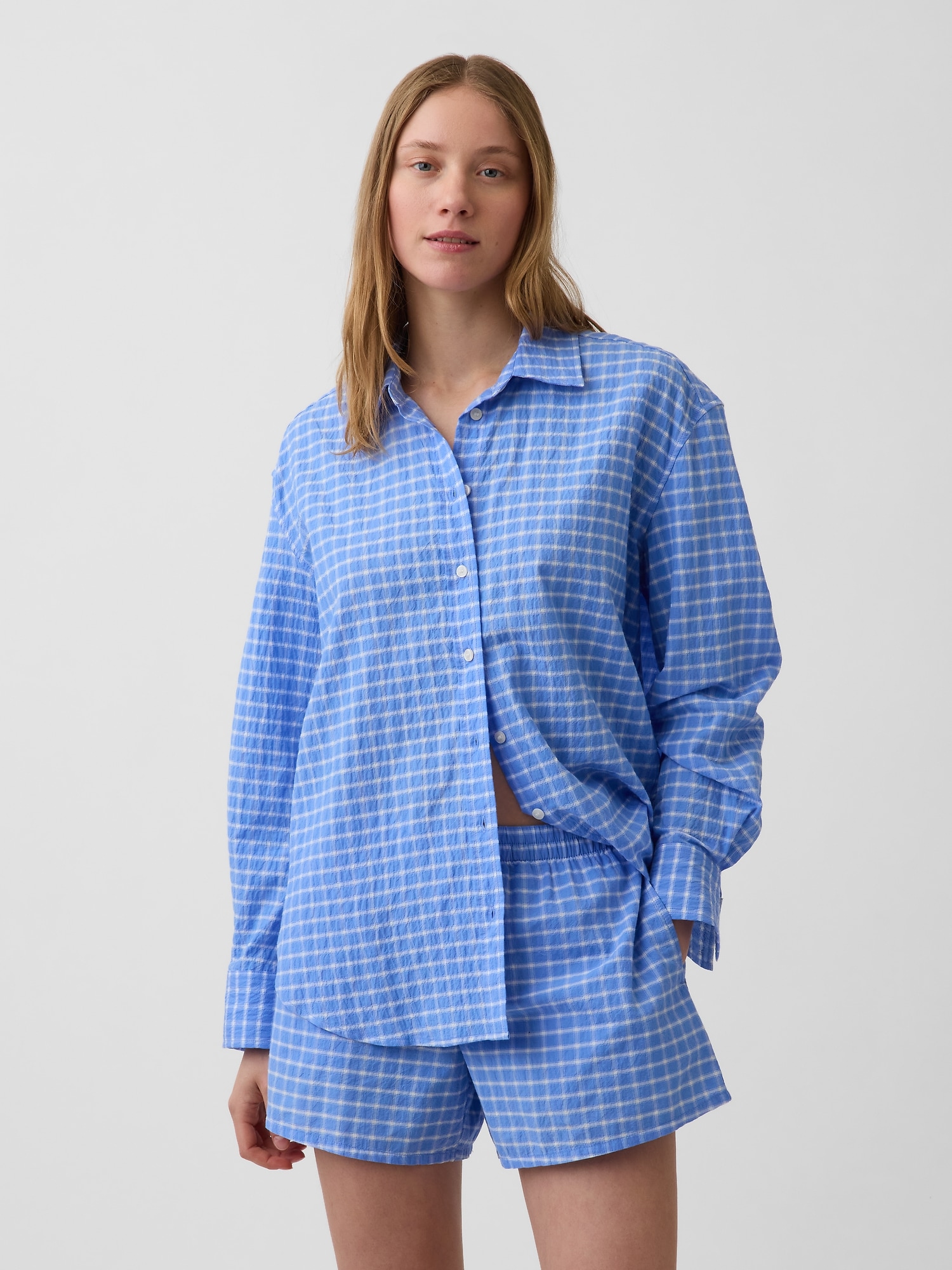 Seersucker Plaid Oversized Shirt