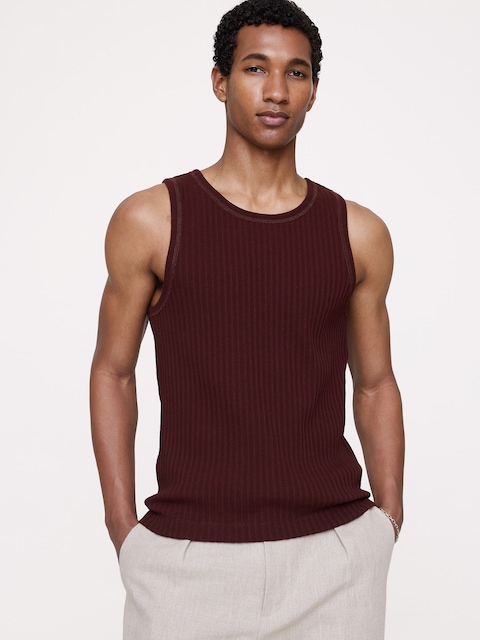 Ribbed Stretch-Cotton Tank - Radicchio Burgundy