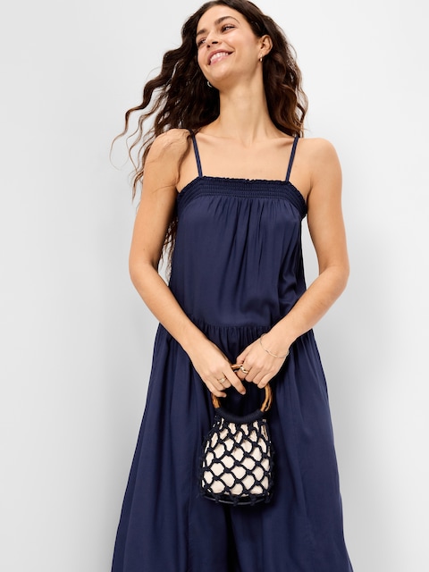 ROBE LONGUE VAPOREUSE À SMOCKS